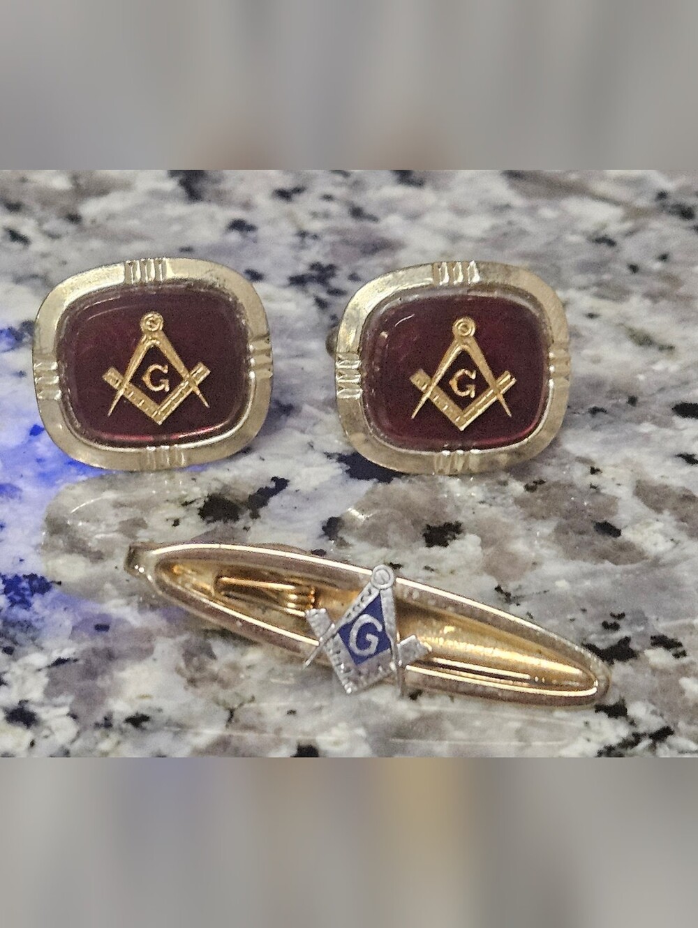 Vintage Swank Masonic Tie Bar And Freemasonary Masonic Cuff Links Set
